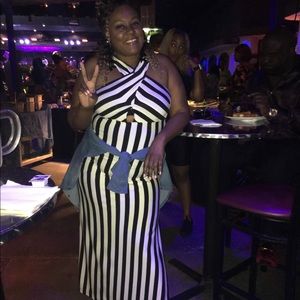 Black and white strip long dress